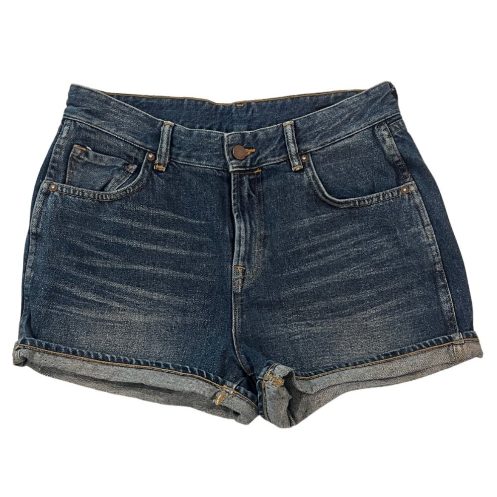 Allsaints Helena High Waist Indigo Blue Denim Shorts Summer Festival Size 31